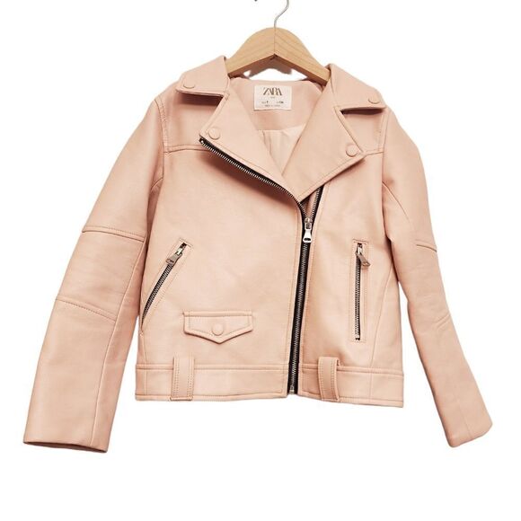 Zara Kids Blush Pink Pleather Jacket - Size 9 - Picture 1 of 7